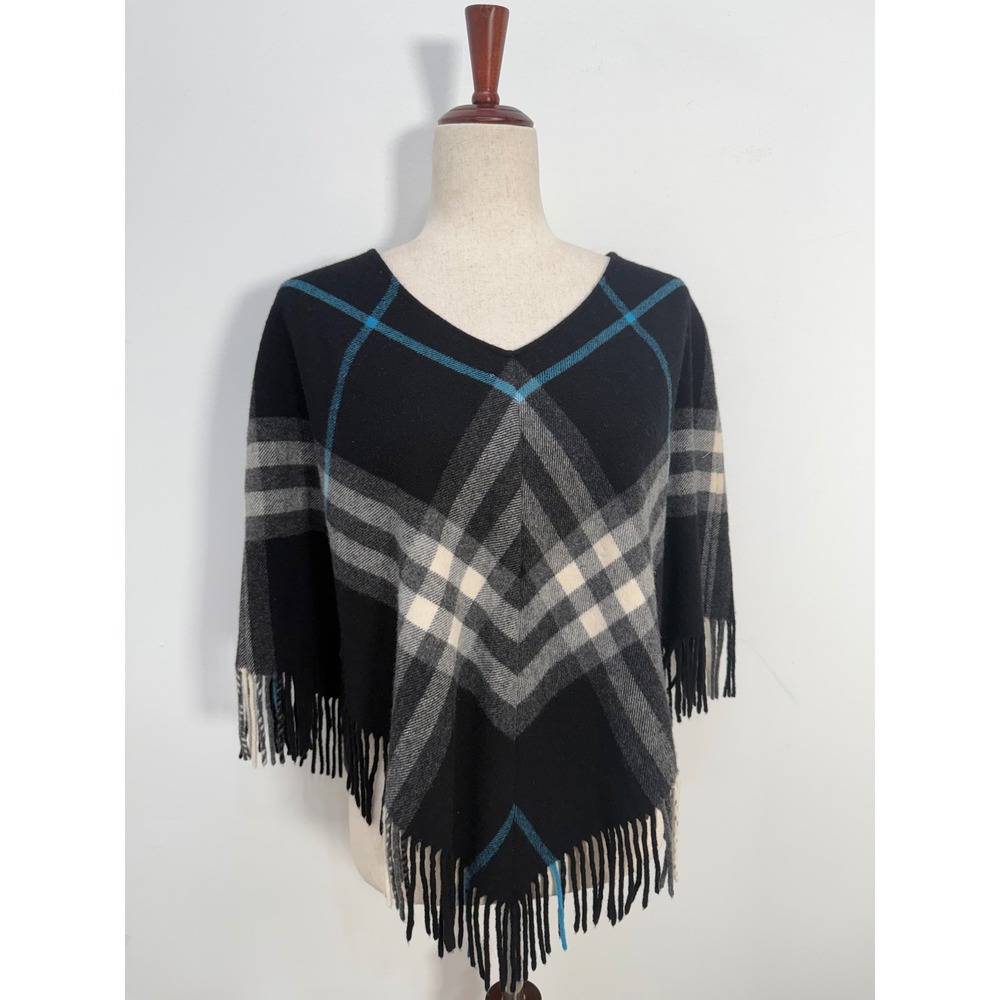 Burberry London Poncho OS Merino Cashmere Fringe Scotland FLAWED Cutter Sweater